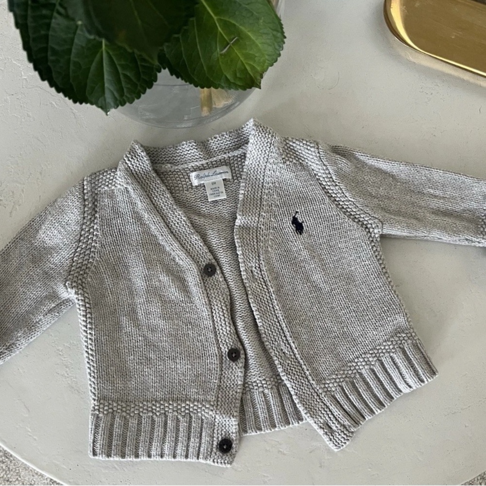 Ralph Lauren Light Gray Knit Cardigan for baby